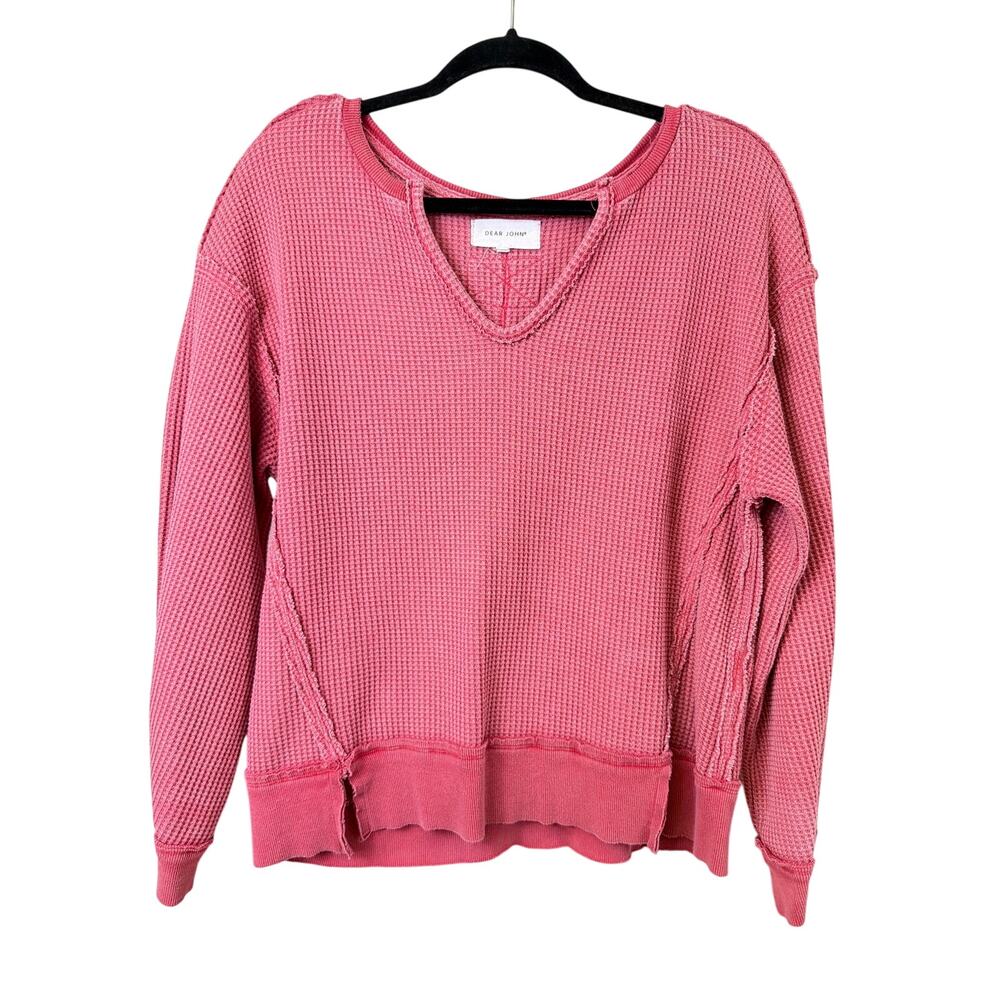 Dear John Pink Long Sleeve V-Neck Polyester Blend Sweater Top Size XS